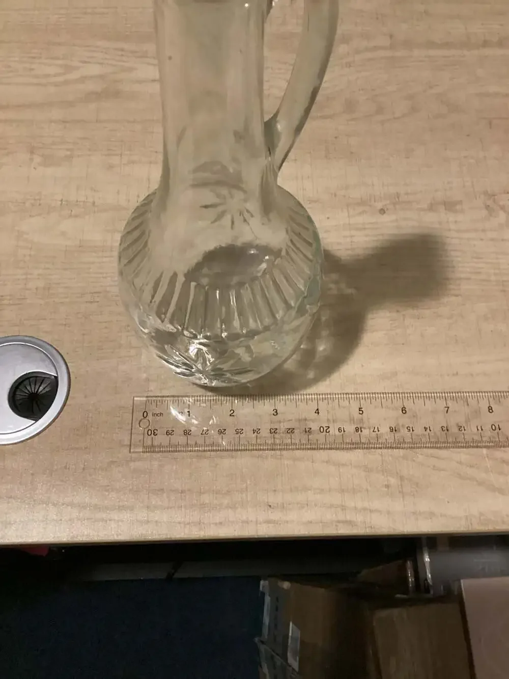 Vintage Clear Pressed Glass Starburst Pattern Decanter with Handle and Spout
